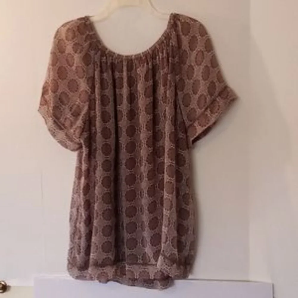 St. John's Bay Women's Sheer Print Lined Blouse - Size (2X) - Brown - Polyester - Picture 2 of 4